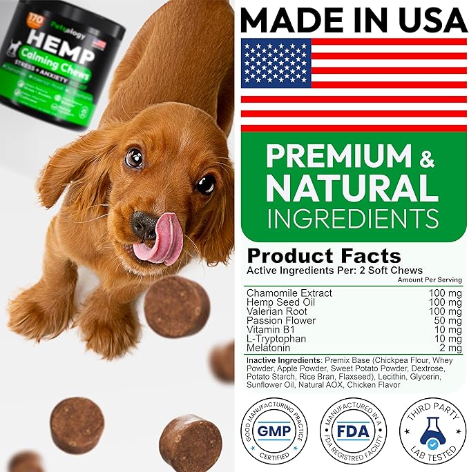 Hemp Calming Chews for Dogs - 170 Dog Calming Chews - Anxiety Relief Treats - Advanced Stress Relief Supplement Separation Aid Barking Fireworks Melatonin - Hip &amp Joint Support - Made in USA