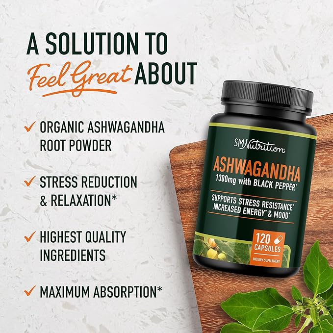 SMNutrition Mushroom Gummies &amp Ashwagandha with Black Pepper | Herbal Adaptogen Bundle with 10 Mushroom Complex (30 Servings) and Ashwagandha Capsules (60 Servings)