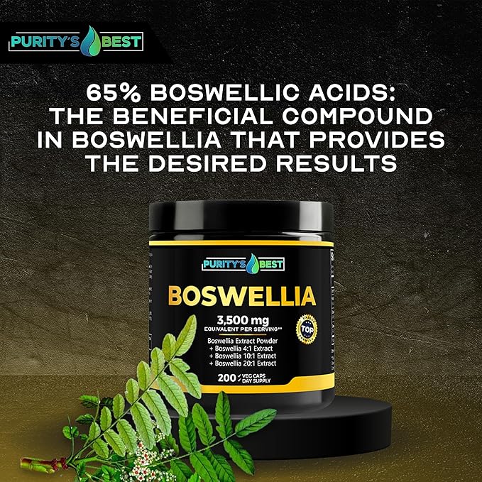 Purity’s Best BOSWELLIA SERRATA 4X + 10x + 20x ExtractImmune Support and Muscle Relief 200 Veggie Caps 100% Vegan