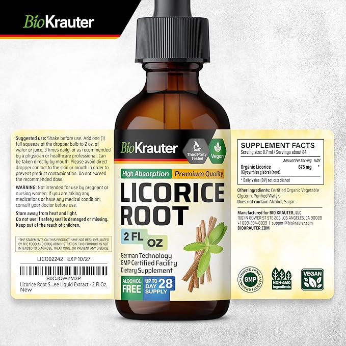 BIO KRAUTER Inulin 100 Capsules &amp Licorice Root Tincture 2 Fl. Oz.