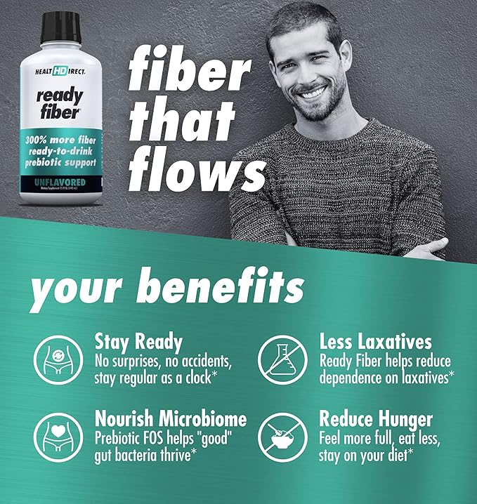 HEALTH DIRECT - Ready Fiber - Prebiotic Liquid Fiber Supplement for Women Men and Kids - 15 Fl Oz - 15-30 Servings Unflavored - Easier Than Gummies Powders and Pills