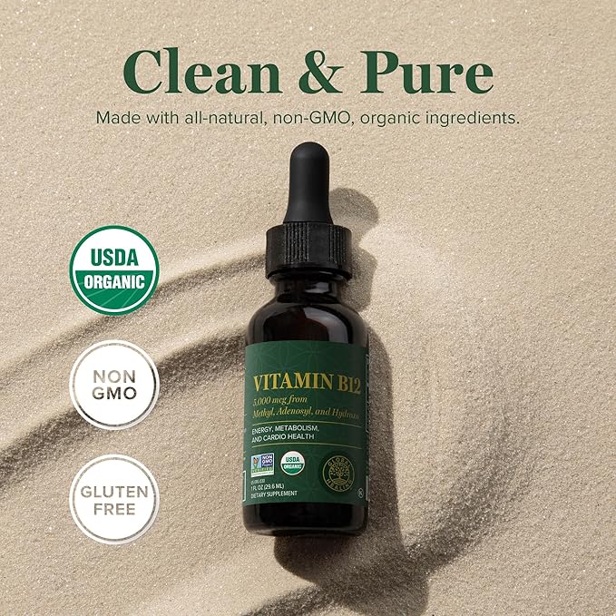 Global Healing Center - Vitamin B12 Sublingual 5000 MCG Organic Liquid Supplement Methylcobalamin Adenosylcobalamin Hydroxo Long-Lasting Energy and Healthy Metabolism - Vegan B12 Vitamins (1 Oz)