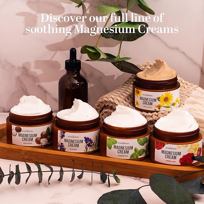 Better Shea Butter Magnesium Cream Variety Pack | for Leg Cramps | Vanilla Rose Unscented and Lavender Travel Size Lotion Minis for Women and Men | Safe for Pregnancy Kids &amp Babies 3 x 2oz Jars