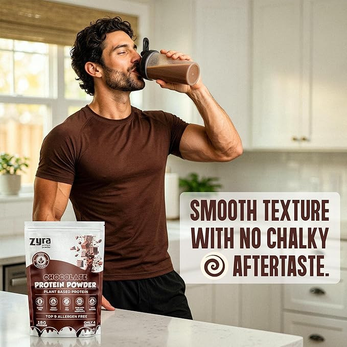 Zyra Pea Protein Powder Chocolate – 18g Plant Based Protein Vegan Dairy Free Gluten Free Soy Free Top 9 Allergen Free Low Carb Keto Friendly Smooth Mixing Easy to Digest