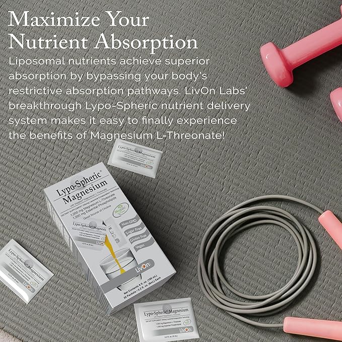 Lypo-Spheric Magnesium L-Threonate – 30 Packets – 77 mg Magnesium Per Packet – Liposome Encapsulated for Maximum Bioavailability – Professionally Formulated &amp 100% Non-GMO - 2 Pack