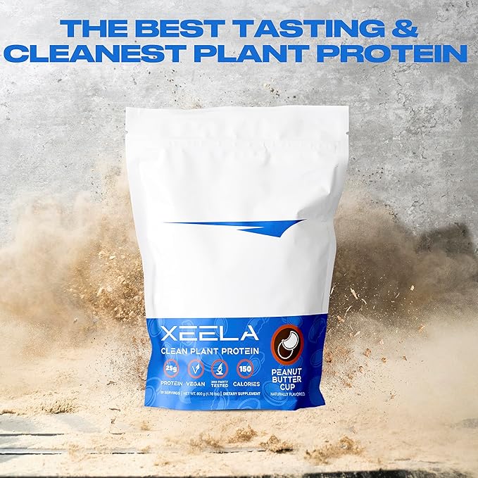 XEELA Plant Based Vegan Protein Powder - Independently Tested - 25g High Protein Pea Protein for Men &amp Women - Vitamins &amp Minerals Non GMO Dairy &amp Gluten Free LowCarb &amp LowFat (Pea