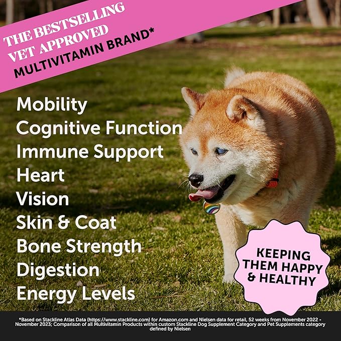 Senior Dog Multivitamin - Essential Dog Vitamins and Supplements - Glucosamine Probiotics Omega Fish Oil for Dogs Health &amp Heart- Dogs Vitamins Health Supplies (Duck 90 ct)