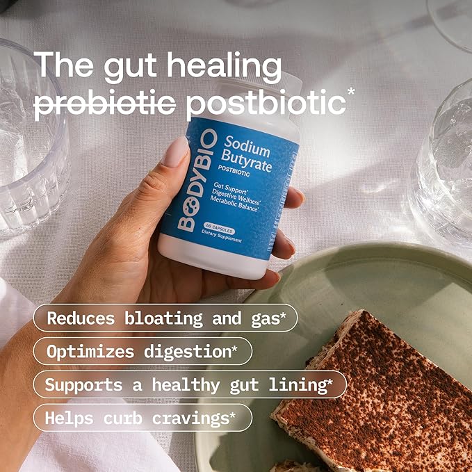 Gut Health Supplement 60 Caps - Butyrate + Sodium | The Ultimate Postbiotic | No Bloating | No Gas | Great Poops | Supports Healthy Digestion | Leaky Gut Repair | No Additives by BodyBio