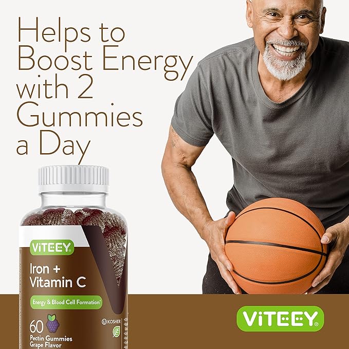 VITEEY Iron Gummies - Iron with Vitamin C - Energy Bood Support and Anemia Supplement for Women &amp Men - Vegan Gluten Free - 120 Count