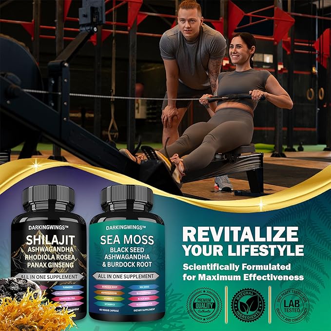Shilajit Sea Moss and Moring for Men Combo Bundle Capsule with Ashwagandha Turmeric Curcumin Extract Supplement - Complete Vitality Formula