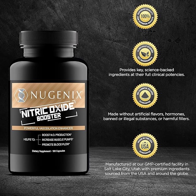 Nugenix Nitric Oxide Booster Supplement - Nitric Oxide Flow L-Arginine L-Citrulline Pine Bark Extract - Vasodilator - 200 Count