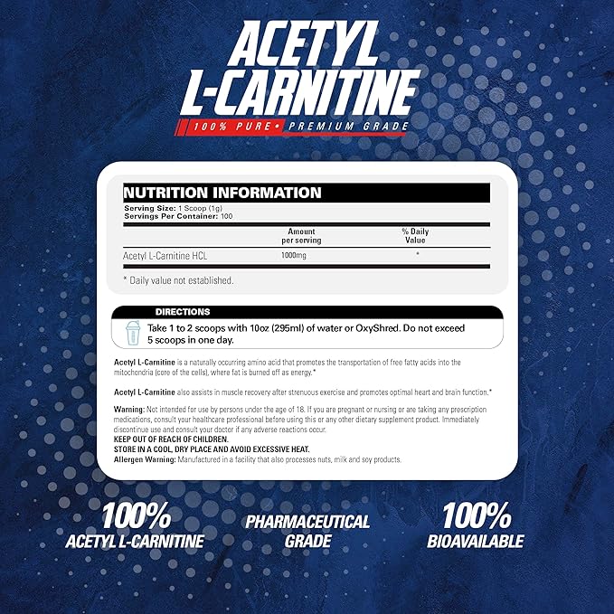 EHP Labs Acetyl L Carnitine Powder - Supports Natural Energy Production Assists in Healthy Brain Function Supports Heart Health Vegan Gluten Free Non GMO - 100 Servings