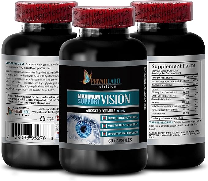 vision supplements for adult - ADVANCED VISION FORMULA - taurine supplement milk thistle seed powder turmeric powder organic capsules grape seed fruit extract support immune system - 2Bot 120 Caps