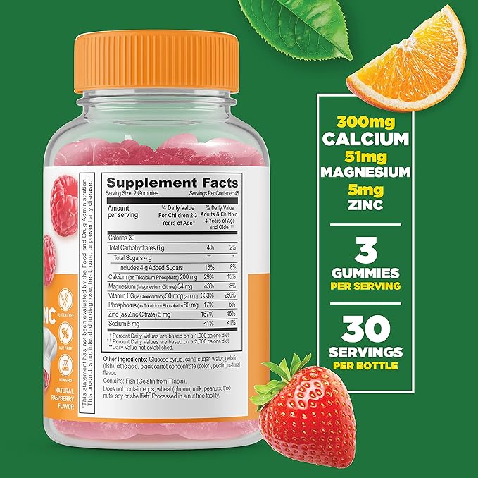 Lifeable Calcium Magnesium &amp Zinc Kids + Probiotic 2 Billion CFU Kids Gummies Bundle - Great Tasting Vitamin Supplement Gluten Free GMO Free Chewable Gummy