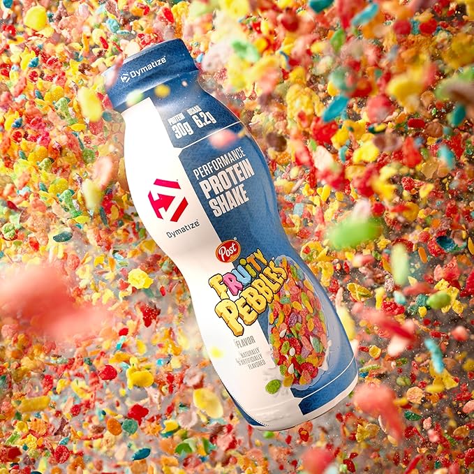 Dymatize Performance Protein Shake Fruity Pebbles 30g Protein 6.2g BCAA for Muscle Recovery No Added Sugar Low Fat 24 Vitamins and Minerals Gluten-Free Ready to Drink On-the-Go Snack 11.5fl