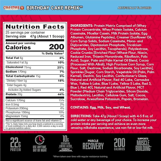 BSN Syntha-6 Whey Protein Powder Cold Stone Creamery- Birthday Cake Remix Flavor Micellar Casein Milk Protein Isolate Powder 25 Servings