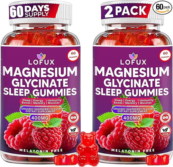 Lofux Magnesium Glycinate Gummies 400mg Sugar Free Magnesium Gummies for Adults Women Men Chewable Supplement Gummy with L-Threonate Vitamin D B6 CoQ10 - for Calm Sleep Body Relaxation 120 Ct