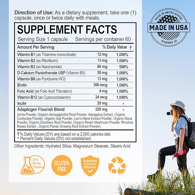 NANOWELL B Complex Premium(12BOXES) - Full Spectrum of B Vitamins for Energy Heart &amp Immune Support - B-Complex Supplement with Adaptogens - 60 Capsules 60-Day Supply X12