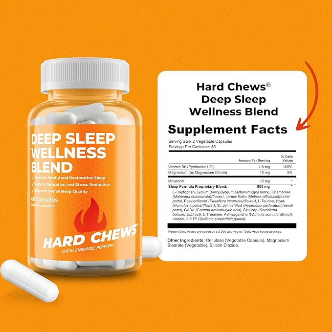 Deep Sleep Wellness Blend (60ct) - Natural Sleep Support for Men w/L-Theanine Melatonin Magnesium Glycinate L-Tryptophan GABA Ashwagandha and 5-HTP - Restful Restorative Sleep Aid