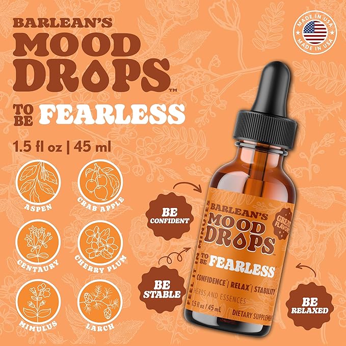 Barlean's Mood Booster Supplement Fearless Ashwagandha Liquid Drop Supplements for Men and Women Adaptogen Herbs Drops 1.5 oz