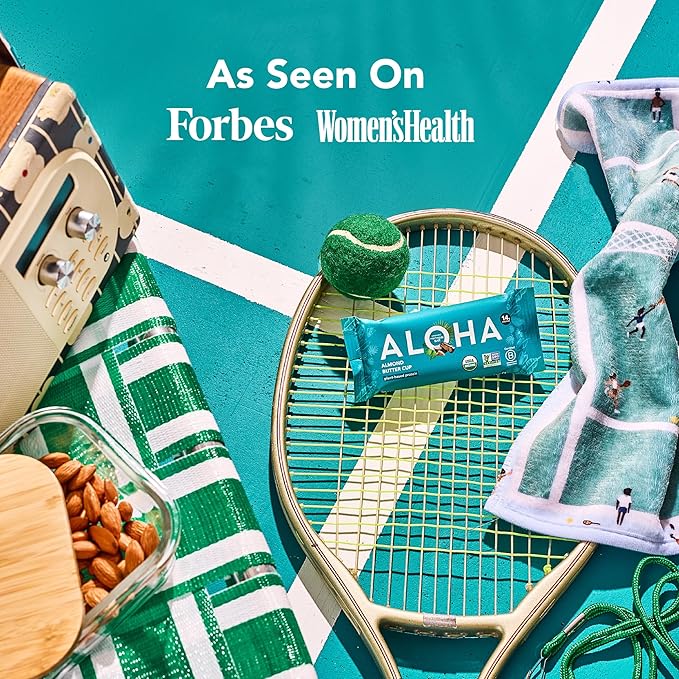 ALOHA Organic Plant Based Protein Bars - Almond Butter Cup - 12 Bars Vegan Low Sugar Gluten-Free Paleo Low Carb Non-GMO No Stevia No Erythritol