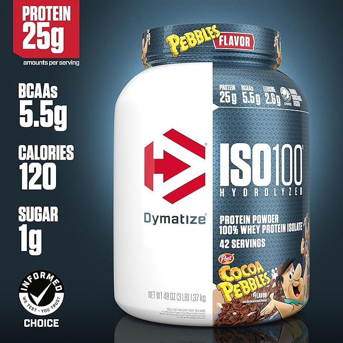 Dymatize ISO100 Hydrolyzed Protein Powder 100% Whey Isolate 25g of Protein 5.5g BCAAs &amp ISO100 Hydrolyzed Protein Powder 100% Whey Isolate Dunkin' Glazed Donut Flavor