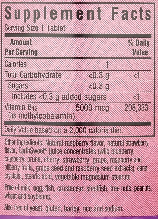 BlueBonnet Nutrition Earth Sweet® Chewables CellularActive® Methylcobalamin Raspberry 5000 mcg 60 Chewable Tablets