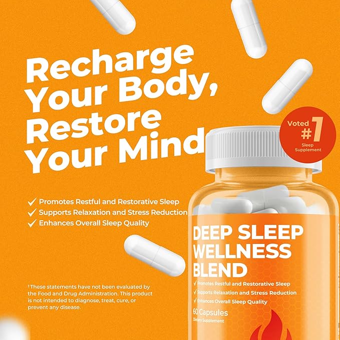 Deep Sleep Wellness Blend (60ct) - Natural Sleep Support for Men w/L-Theanine Melatonin Magnesium Glycinate L-Tryptophan GABA Ashwagandha and 5-HTP - Restful Restorative Sleep Aid