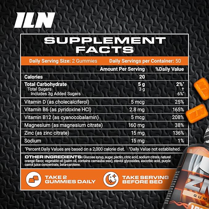 Iron Labs ZM6 Gummies – High Strength Zinc Magnesium Gummies for Men &amp Women (100 Count Orange Flavor Vegan) – Magnesium Citrate and Zinc Citrate Supplements with Vitamin B6 and D3