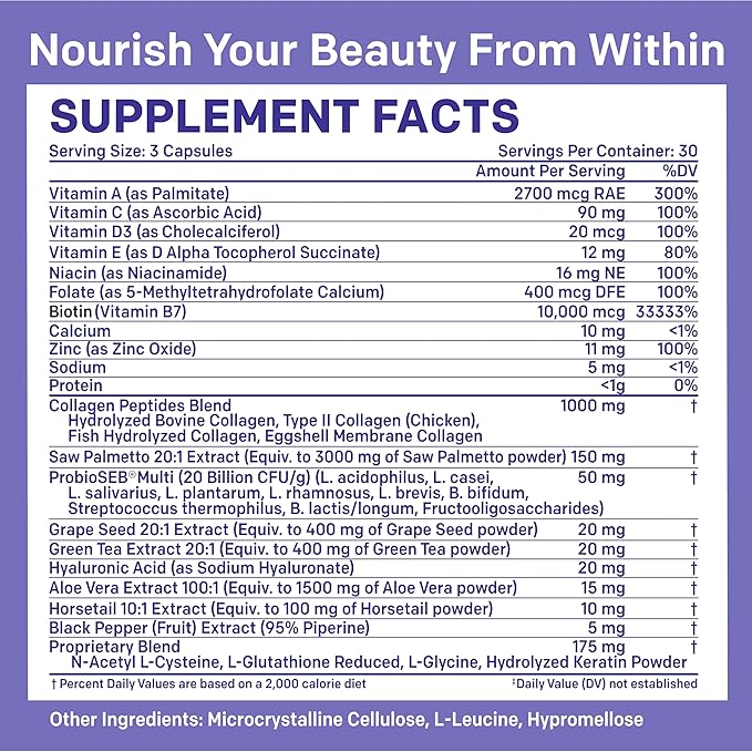 27-in-1 Hair Skin and Nails Vitamins (6810mg) w/Biotin and Collagen Hair Growth Vitamins with Probiotics and Saw Palmetto 90 ct - 28-in-1 Quercetin with Bromelain for Daily Immune Defense (120ct)