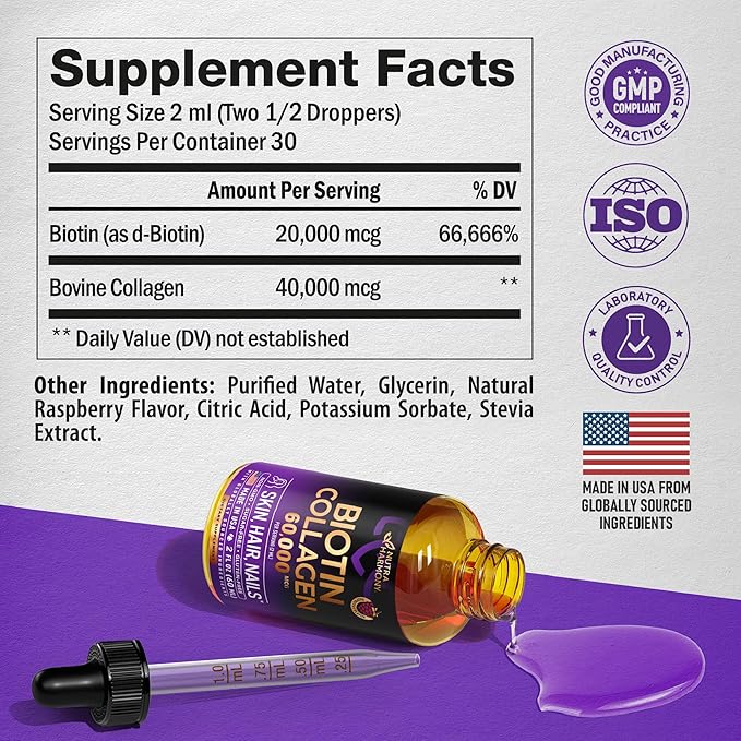 NUTRAHARMONY Liquid Biotin Collagen &amp Vitamin D3 K2 Drops