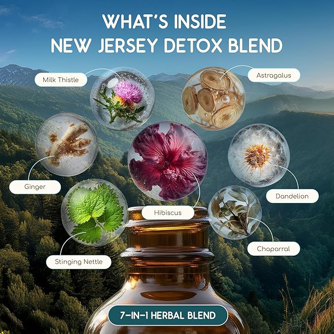 HerbEra New Jersey Herbal Detox Blend - USDA Organic Extract Made in USA | Immune &amp Liver Support Liquid Drops | Astragalus Dandelion Root Ginger Milk Thistle Chaparral | 2 fl oz