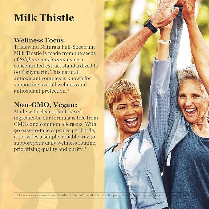 Milk Thistle Supplement – Standardized to 80% Silymarin – Pure Vegan Non-GMO Kosher – 90 Vegan Capsules