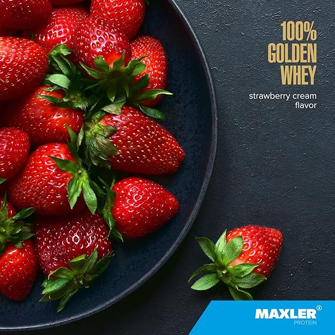 Maxler 100% Golden Whey Protein - 23g of Protein per Serving - Whey Protein Powder for Pre Post Workout - Fast-Absorbing Whey Concentrate Isolate &amp Hydrolysate Blend - Strawberry Cream 2 lb