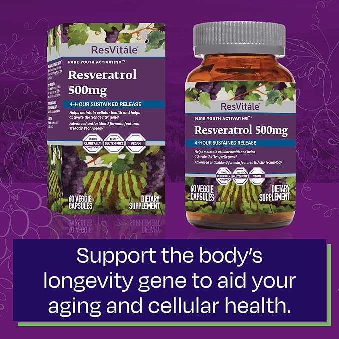 ResVitale Collagen Enhance - Beauty Supplement with Hyaluronic Acid &amp Resveratrol - 60 Capsules &amp Resveratrol 500 mg - Supplement for Men &amp Women - 60 Veggie Capsules