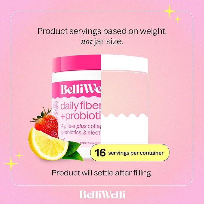 Belli Welli Daily Fiber Supplement Bundle - Strawberry Lemonade &amp Watermelon - Collagen Probiotics &amp Electrolytes for Balanced Wellness - Refreshing Flavors 32 Servings Total