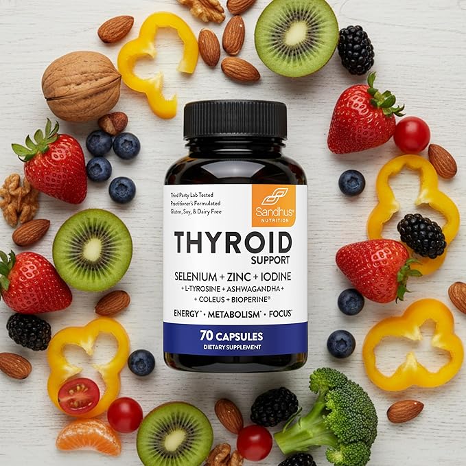 Sandhu's Thyroid Support with Selenium Zinc Iodine L Tyrosine Ashwagandha | Pure Health Supplement for Women &amp Men |70 Count (Pack of 2) 70 Days Supply