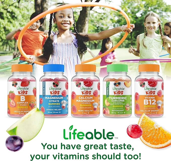 Lifeable Magnesium Kids + Vitamin D Kids Gummies Bundle - Great Tasting Vitamin Supplement Gluten Free GMO Free Chewable Gummy