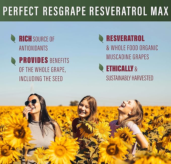 Perfect Supplements – Perfect ResGrape Resveratrol MAX – 60 Capsules – Trans-Resveratrol &amp Organic Muscadine Grapes – Promotes Anti-Aging