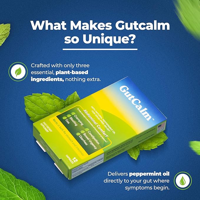 GutCalm - IBS Relief - Peppermint Oil Capsules - Bloating Gas Constipation and Digestive Comfort Supplement - 48/ct