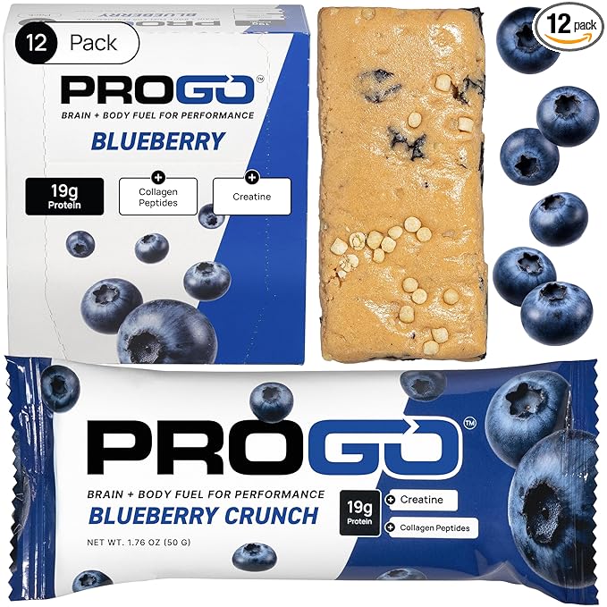 ProGo Protein Bars – Brain + Body Fuel with 19g Clean Protein Creatine &amp Collagen Peptides Made with 95% Pure Isolate Grass-Fed Beef Tallow No Fillers Naturally Sweetened with Honey Gluten-F
