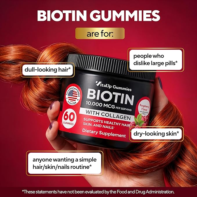 Biotin Gummies 10000mcg for Women and Men - Extra Strength Hair Skin and Nails Gummies with Collagen - Natural Biotin Gummy Supplement for Hair Skin Nails Support - 60 ct