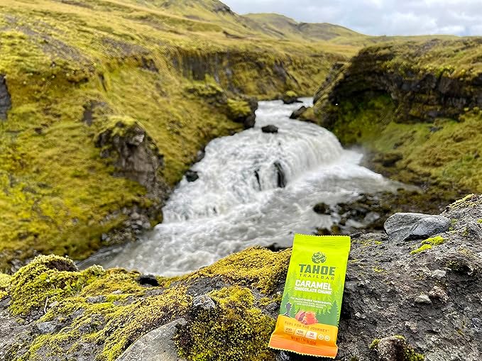 Tahoe Trail Bar Plant-Based Natural Energy Bar (1.94 Ounce Protein Bar 12 Count) High Protein Non-GMO Gluten Free Vegan Healthy Snacks - Caramel Chocolate Chunk