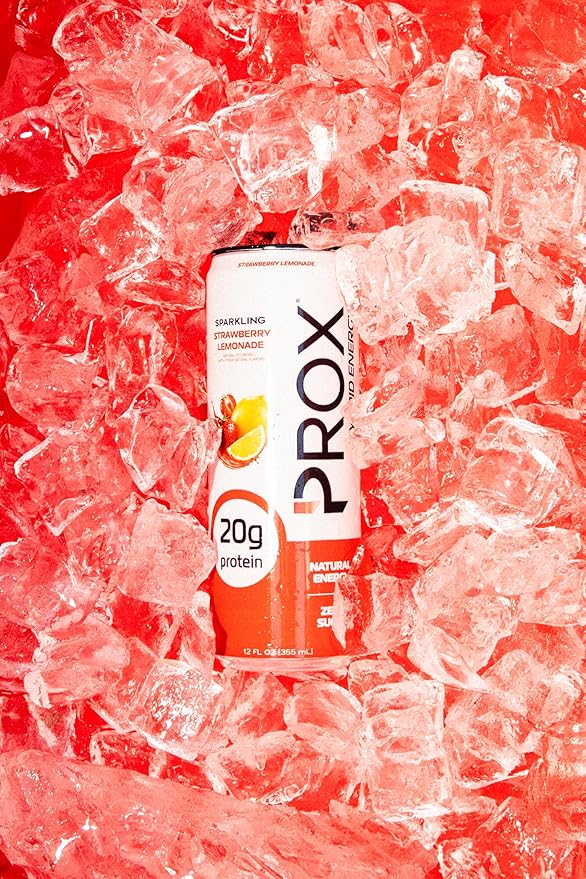 PROX Hybrid Energy Drink with 20g Protein Zero Sugar 200mg Natural Caffeine 90 Calories 12 Pack (Strawberry Lemonade)