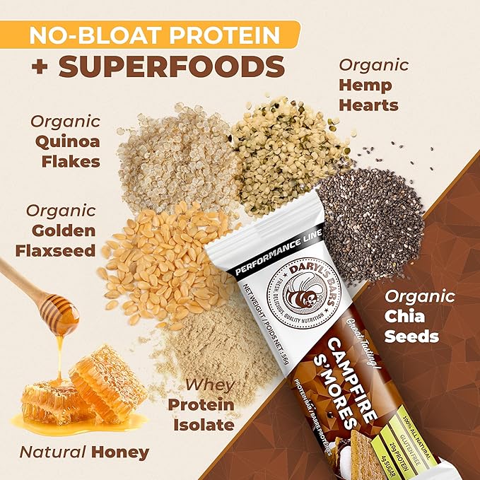 Daryl's Bars Campfire S'mores On the Go Whey Protein Bars Gluten Free 20gr of Protein Snack Meal Replacement Pack of 1