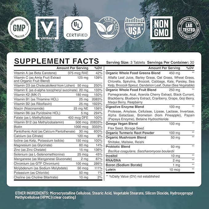Abundant Earth Whole Food Multivitamin for Women Daily Multi Vitamins Supplements for Men Mens Multivitamins + B Complex Probiotic Multi Enzyme Omegas for Organic Energy Mood Digestion 90ct-4pk