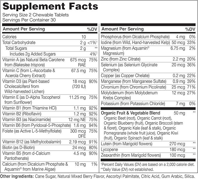 NATURELO Teen Multivitamin - 60 Capsules and Chewable Vitamin for Kids - 60 Tablets Bundle