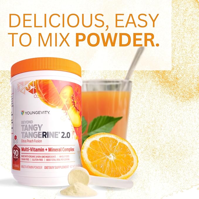 Youngevity Beyond Tangy Tangerine 2.0 Citrus Peach Ultimate Multi-Vitamin &amp Mineral Complex - Made with Natural &amp Whole Foods | 8000 ORAC | 2 Canisters