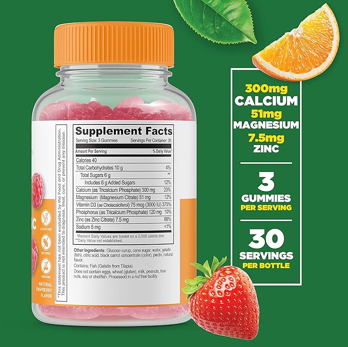 Lifeable Probiotic 2 Billion CFU + Calcium Magnesium Zinc &amp Vitamin D Gummies Bundle - Great Tasting Vitamin Supplement Gluten Free GMO Free Chewable Gummy