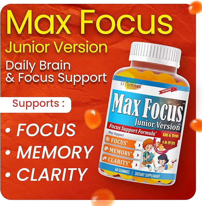 Max Focus Gummies for Kids &amp Teens | Omega 3 for Kids Gummies | DHA Kids Vitamin Gummies for Brain Support | Teen Vitamin | Concentration &amp Learning Support for Children Pre-Teens – 60 Gummie